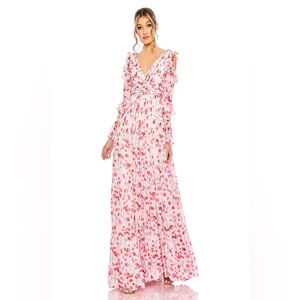 Mac Duggal Floral Long Sleeve Dress in Pink
